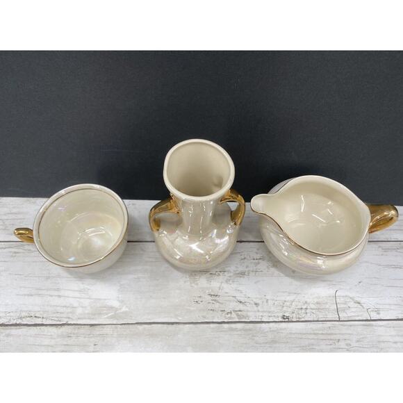 Vintage MCM Homer Laughlin Eggshell Pearl Iridescent Creamer Vase Cup LOT of 3 - Picture 5 of 12